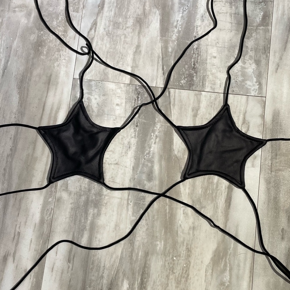 Black Leather Star Shaped Bikini Top